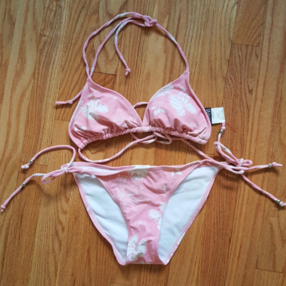 2000s Ingear Pink White Floral Bikini Top And Bottom Set Sz S